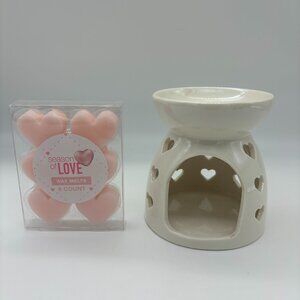 Ceramic Hearts Wax Warmer & Pink Heart Shaped Wax Melts, Valentine's Decor NEW